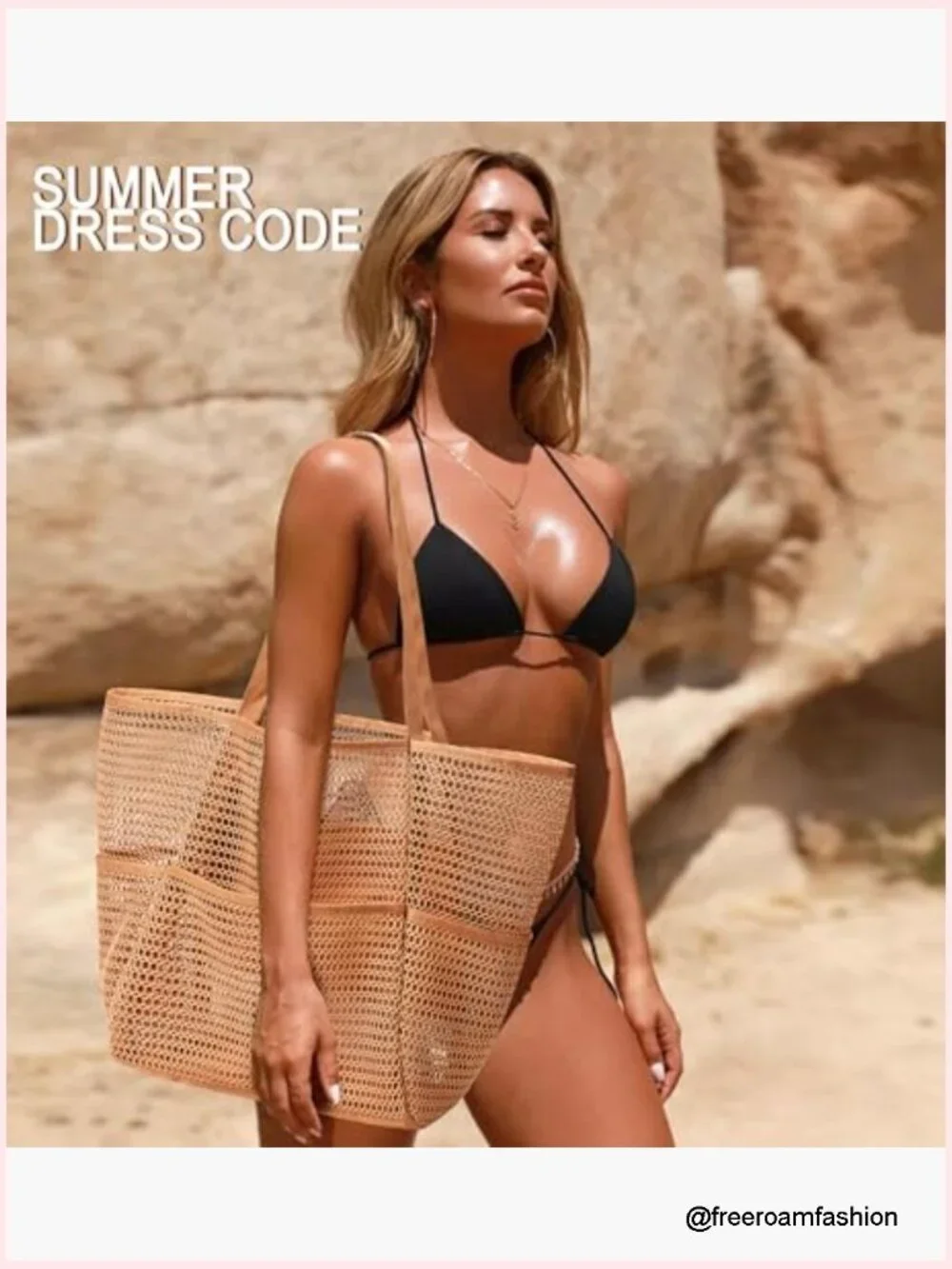 Foldable Nylon Mesh Tote Bag Hobo 23L Capacity Beach Vacation Shoulder Bag